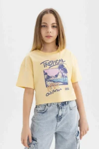 DeFacto Crew Neck Printed Short Sleeve T-Shirt Girl