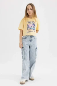 DeFacto Crew Neck Printed Short Sleeve T-Shirt Girl - Image 2