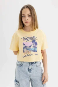 DeFacto Crew Neck Printed Short Sleeve T-Shirt Girl - Image 3