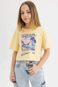 DeFacto Crew Neck Printed Short Sleeve T-Shirt Girl - Image 4