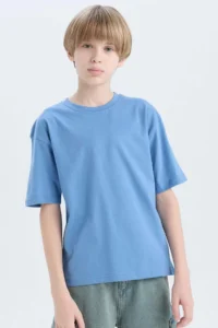DeFacto Oversize Wide Fit Crew Neck Basic Plain Short Sleeve T-Shirt Boy