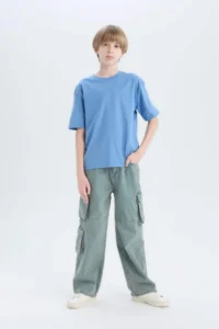 DeFacto Oversize Wide Fit Crew Neck Basic Plain Short Sleeve T-Shirt Boy - Image 2