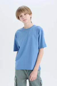 DeFacto Oversize Wide Fit Crew Neck Basic Plain Short Sleeve T-Shirt Boy - Image 3
