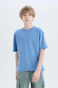 DeFacto Oversize Wide Fit Crew Neck Basic Plain Short Sleeve T-Shirt Boy - Image 4