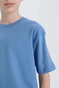 DeFacto Oversize Wide Fit Crew Neck Basic Plain Short Sleeve T-Shirt Boy - Image 5