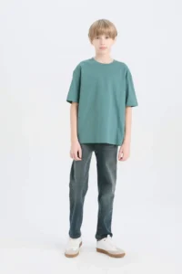 DeFacto Oversize Wide Fit Crew Neck Basic Plain Short Sleeve T-Shirt Boy - Image 2
