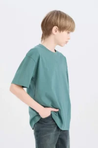 DeFacto Oversize Wide Fit Crew Neck Basic Plain Short Sleeve T-Shirt Boy - Image 3