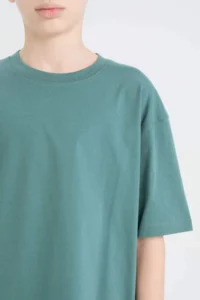 DeFacto Oversize Wide Fit Crew Neck Basic Plain Short Sleeve T-Shirt Boy - Image 4