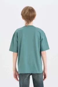 DeFacto Oversize Wide Fit Crew Neck Basic Plain Short Sleeve T-Shirt Boy - Image 5