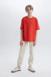 DeFacto Oversize Wide Fit Crew Neck Basic Plain Short Sleeve T-Shirt Boy - Image 2