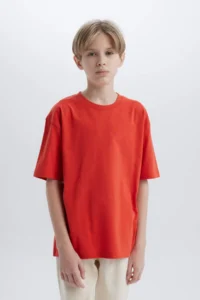 DeFacto Oversize Wide Fit Crew Neck Basic Plain Short Sleeve T-Shirt Boy - Image 3