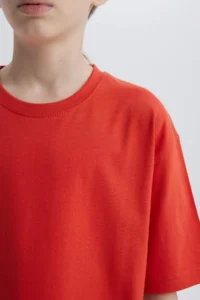 DeFacto Oversize Wide Fit Crew Neck Basic Plain Short Sleeve T-Shirt Boy - Image 5