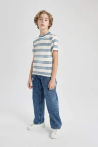 DeFacto Crew Neck Striped Short Sleeve T-Shirt Boy - Image 2