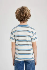 DeFacto Crew Neck Striped Short Sleeve T-Shirt Boy - Image 6