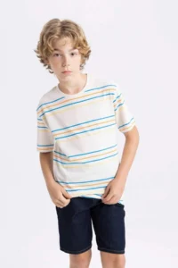 DeFacto Crew Neck Striped Short Sleeve T-Shirt Boy