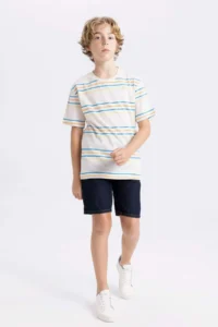 DeFacto Crew Neck Striped Short Sleeve T-Shirt Boy - Image 2