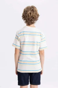DeFacto Crew Neck Striped Short Sleeve T-Shirt Boy - Image 6