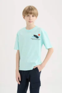 DeFacto Oversize Wide Fit Crew Neck Printed Short Sleeve T-Shirt Boy