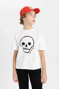 DeFacto Oversize Wide Fit Crew Neck Embroidered Short Sleeve T-Shirt Boy - Image 4