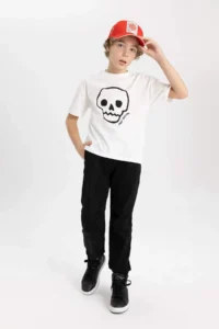 DeFacto Oversize Wide Fit Crew Neck Embroidered Short Sleeve T-Shirt Boy - Image 5