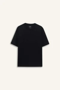 DeFacto Oversize Wide Fit Crew Neck Heavy Fabric Basic Plain Short Sleeve Black T-Shirt - Image 7