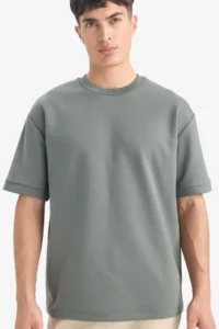 DeFacto Oversize Wide Fit Crew Neck Heavy Fabric Basic Plain Short Sleeve T-Shirt