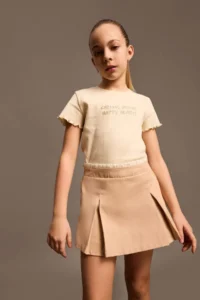 DeFacto Girl's Slim Fit Narrow Cut Crew Neck Printed Ribbed Camisole Short Sleeve T-Shirt - Image 2