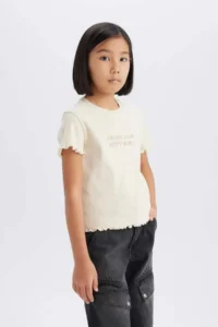DeFacto Girl's Slim Fit Narrow Cut Crew Neck Printed Ribbed Camisole Short Sleeve T-Shirt B6689a825sm - Image 7