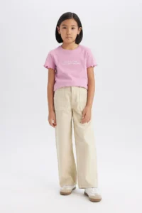 DeFacto Girl's Slim Fit Narrow Cut Crew Neck Printed Ribbed Camisole Short Sleeve T-Shirt B6689a825sm - Image 2