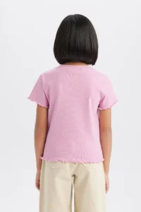 DeFacto Girl's Slim Fit Narrow Cut Crew Neck Printed Ribbed Camisole Short Sleeve T-Shirt B6689a825sm - Image 6