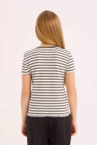 DeFacto Girl's Slim Fit Narrow Cut Crew Neck Striped Ribbed Camisole Short Sleeve T-Shirt - Image 5
