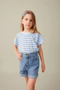 DeFacto Girl's Oversize Wide Fit Crew Neck Striped Short Sleeve T-Shirt