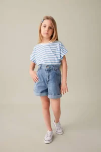 DeFacto Girl's Oversize Wide Fit Crew Neck Striped Short Sleeve T-Shirt - Image 2