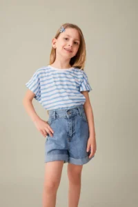 DeFacto Girl's Oversize Wide Fit Crew Neck Striped Short Sleeve T-Shirt - Image 3