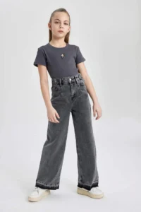DeFacto Slim Fit Narrow Cut Crew Neck Ribbed Camisole Short Sleeve T-Shirt Girl Child - Image 2
