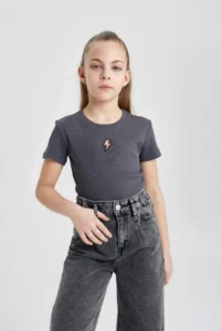 DeFacto Slim Fit Narrow Cut Crew Neck Ribbed Camisole Short Sleeve T-Shirt Girl Child - Image 4