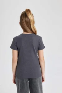 DeFacto Slim Fit Narrow Cut Crew Neck Ribbed Camisole Short Sleeve T-Shirt Girl Child - Image 6