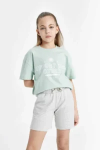 DeFacto Relax Fit Crew Neck Printed 2-Piece Short Sleeve T-Shirt for Girls - Image 2