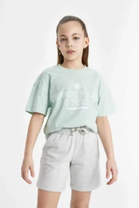 DeFacto Relax Fit Crew Neck Printed 2-Piece Short Sleeve T-Shirt for Girls - Image 4