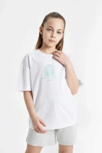 DeFacto Relax Fit Crew Neck Printed 2-Piece Short Sleeve T-Shirt for Girls - Image 7