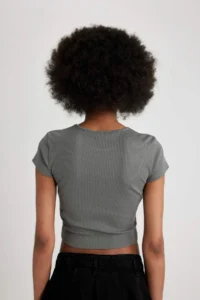 DeFacto Fitted Crew Neck Printed Ribbed Camisole Short Sleeve T-Shirt - Image 6