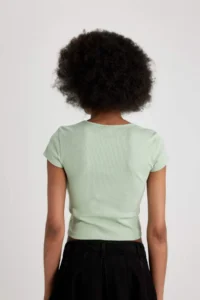 DeFacto Fitted Crew Neck Printed Ribbed Camisole Short Sleeve T-Shirt - Image 6