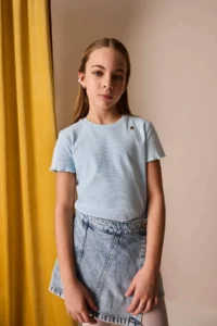 DeFacto Slim Fit Narrow Cut Crew Neck Embroidered Ribbed Camisole Short Sleeve T-Shirt Girl Child - Image 4