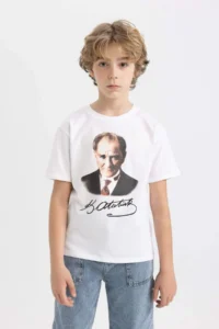 DeFacto 29 October Republic Day Crew Neck Color Changing Ataturk Printed Short Sleeve White T-Shirt - Image 4