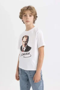DeFacto 29 October Republic Day Crew Neck Color Changing Ataturk Printed Short Sleeve White T-Shirt - Image 7