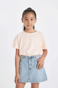 DeFacto Crew Neck Striped Short Sleeve T-Shirt Girl
