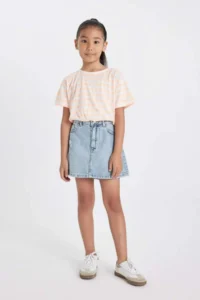 DeFacto Crew Neck Striped Short Sleeve T-Shirt Girl - Image 2
