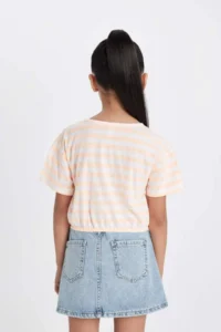 DeFacto Crew Neck Striped Short Sleeve T-Shirt Girl - Image 5