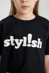 DeFacto Crew Neck Printed Crop Short Sleeve T-Shirt Girl - Image 4