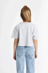 DeFacto Crew Neck Printed Crop Short Sleeve T-Shirt Girl - Image 6